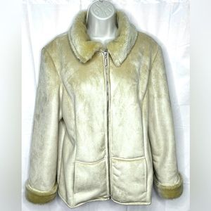 Fuda Studio Coat / Jacket size Large Tan Faux Suede Plush inside.